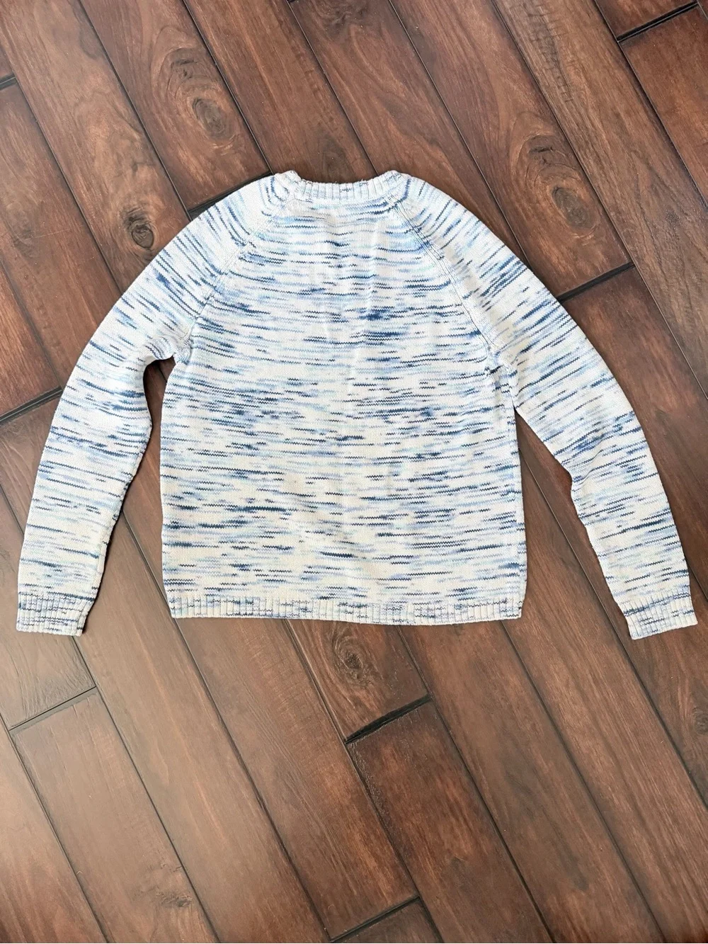 J. Crew Factory White Crewneck Sweater with Blue Space-Dyed Pattern